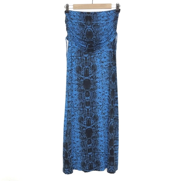 Venus Ruched Snakeskin Print Blue & Black Midi Dress 
Size XS Great Condition - Picture 3 of 5
